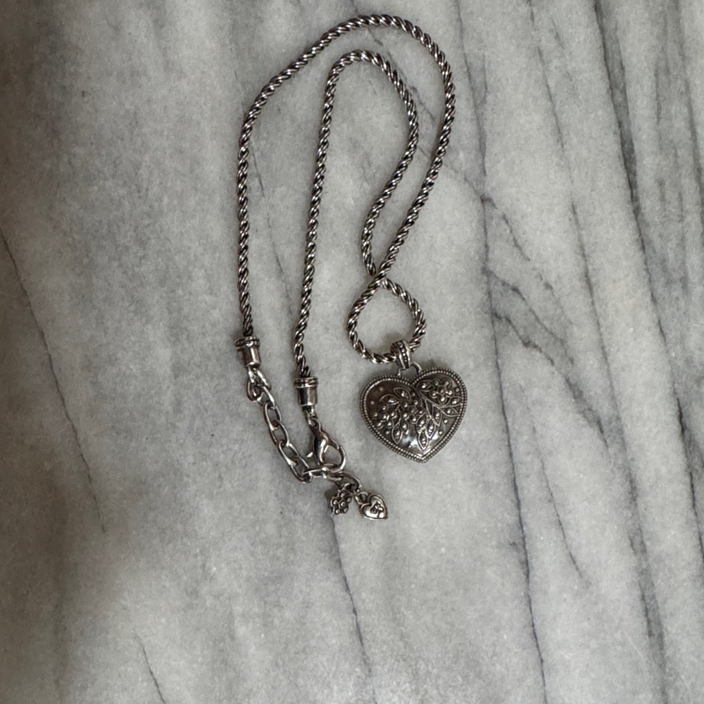 Brighton Silver Heart Necklace with Floral Design - Picture 3 of 7